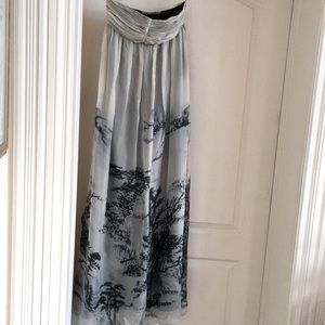 Zara strapless silk water painting dress